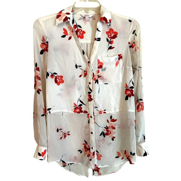 Candies Floral Sheer Button Down Layered Long Sleeve Blouse Size XS - Picture 1 of 6